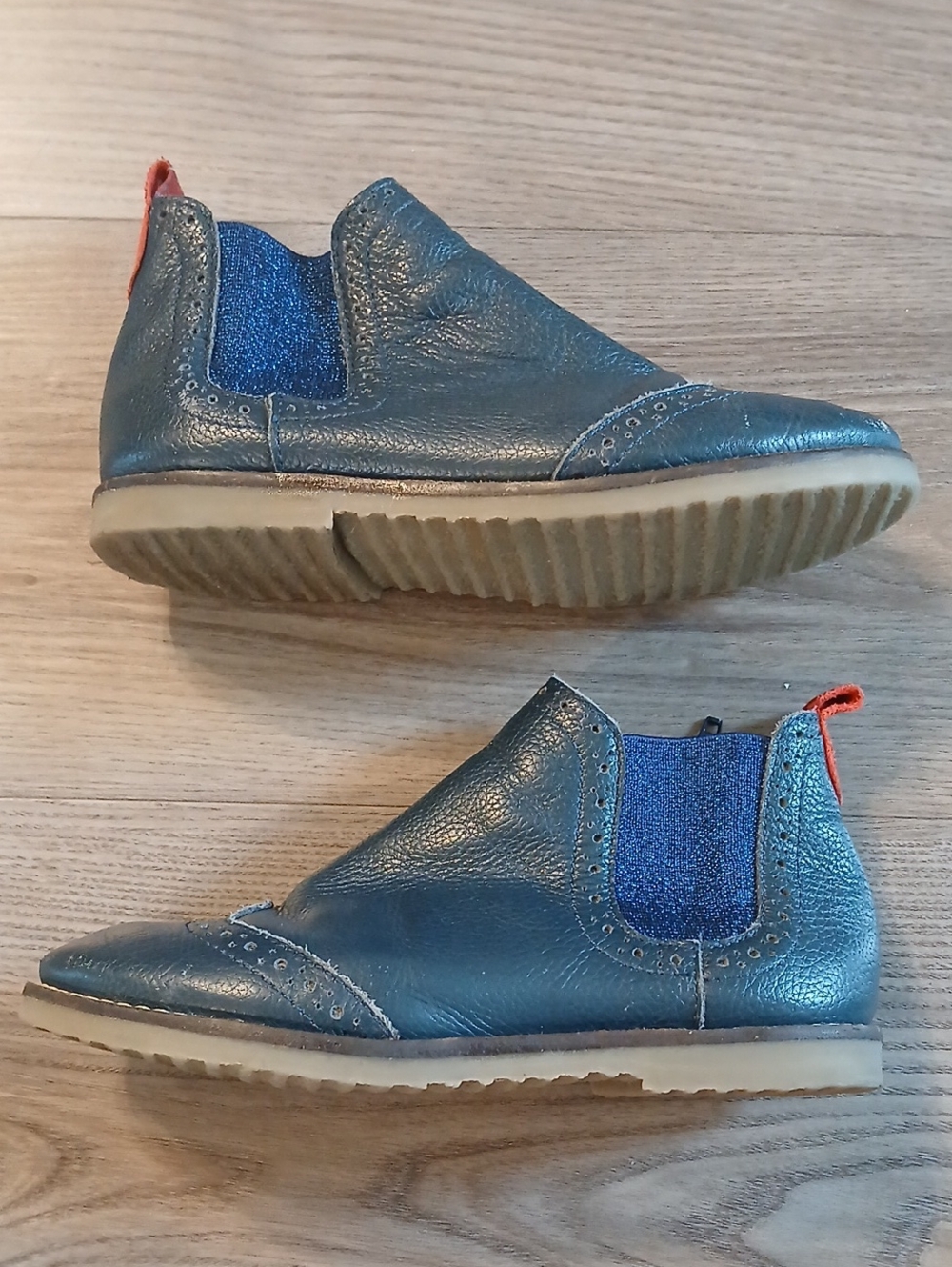 Mini Boden Blue Glitter Chelsea Boots  Slip-On Leather Shoes Size 32, US 1